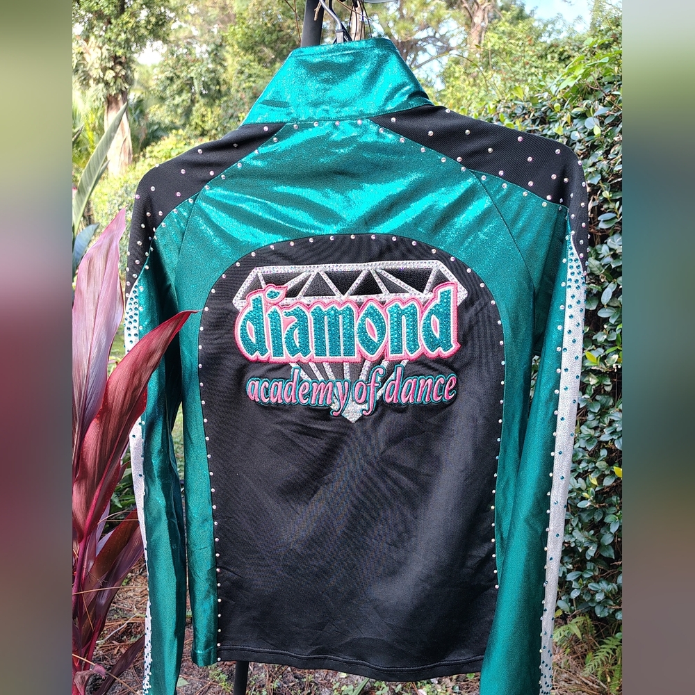 DIAMOND Sparkle Studded Rhinestone Zipper Sport Dance Academy Jacket Womens Sz M